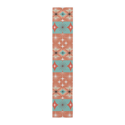 Kate McEnroe New York Mid Century Modern Atomic Diamond Starburst Table Runner, Retro Orange Teal Table LinensTable Runners31354796888313382689