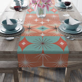 Kate McEnroe New York Mid Century Modern Atomic Diamond Starburst Table Runner, Retro Orange Teal Table LinensTable Runners31354796888313382689