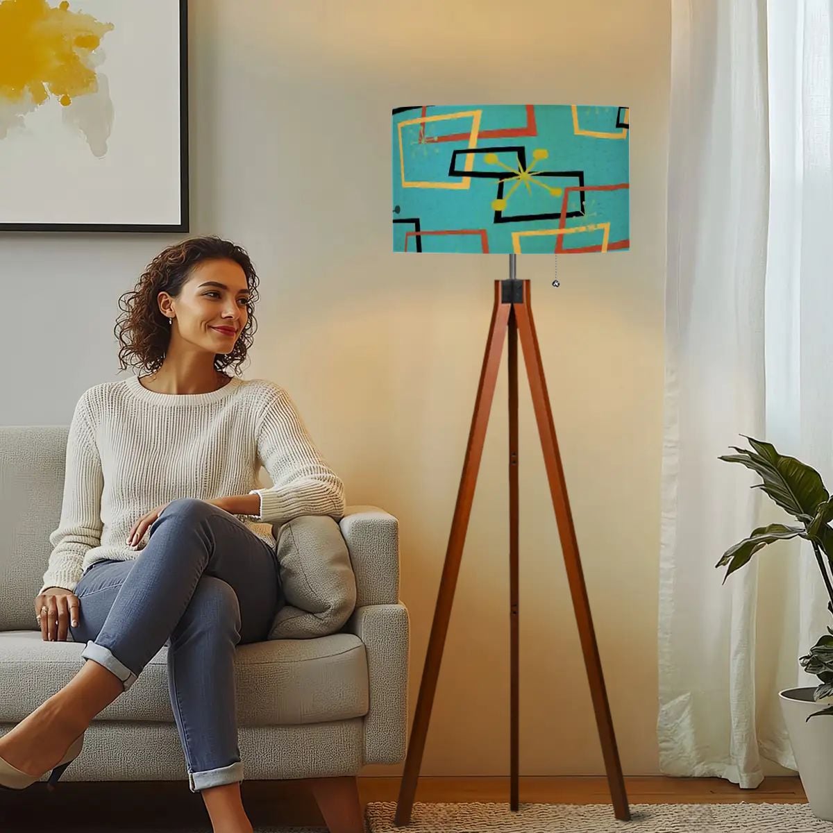 Kate McEnroe New York Mid Century Modern Atomic Floor Lamp Retro Geometric Tripod LightingTripod Floor LampszTawmJSqf3