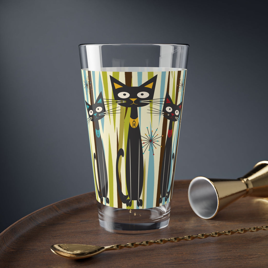 Kate McEnroe New York Mid Century Modern Atomic Kitschy Black Cats Pint Glass, 16oz Retro Geometric Cocktail Shaker, MCM Party DrinkwarePint Glasses27427854869449922644