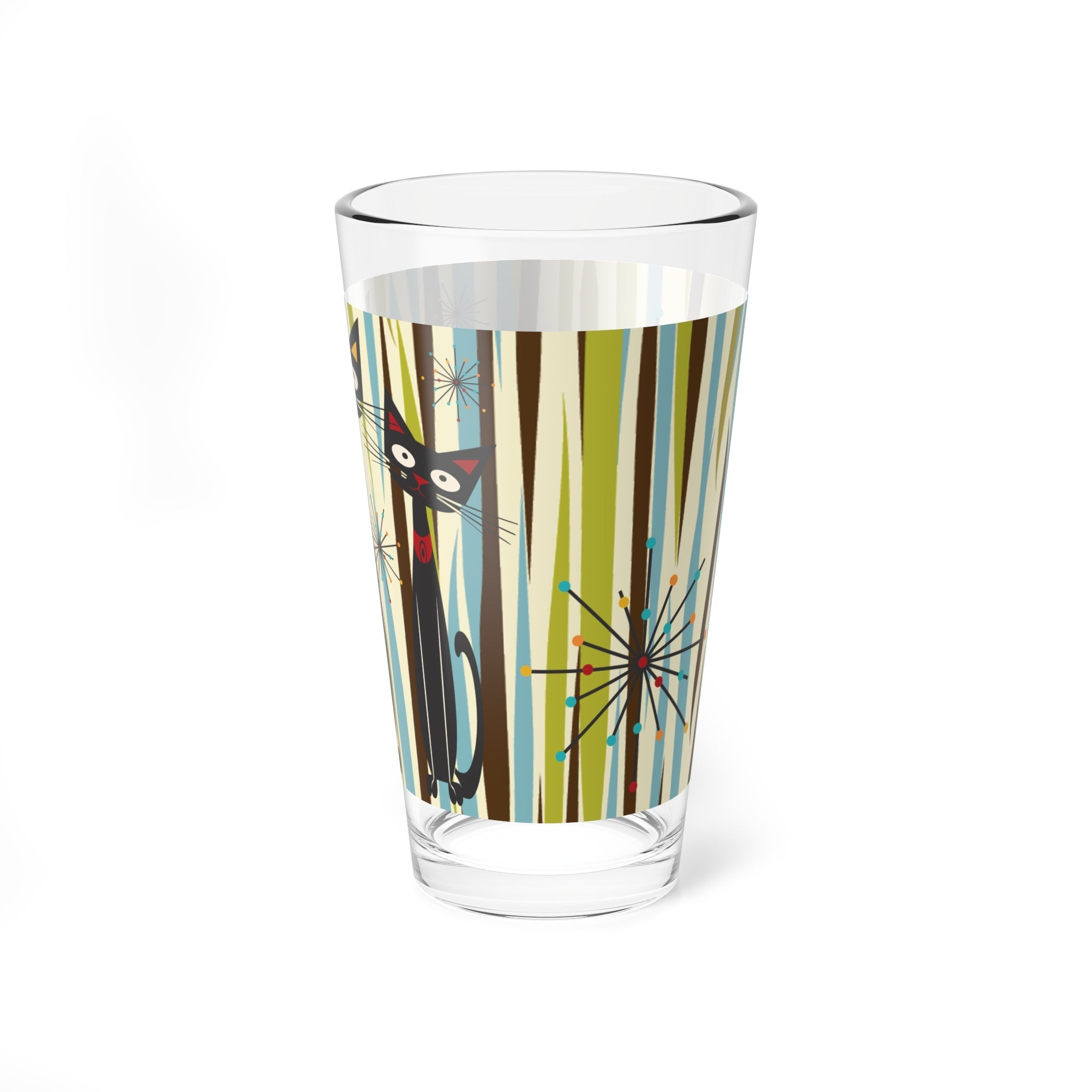 Kate McEnroe New York Mid Century Modern Atomic Kitschy Black Cats Pint Glass, 16oz Retro Geometric Cocktail Shaker, MCM Party DrinkwarePint Glasses27427854869449922644