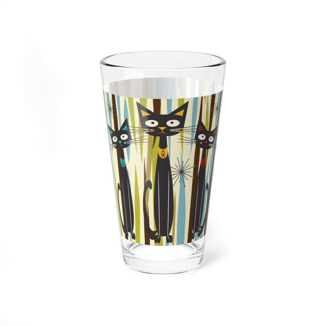 Kate McEnroe New York Mid Century Modern Atomic Kitschy Black Cats Pint Glass, 16oz Retro Geometric Cocktail Shaker, MCM Party DrinkwarePint Glasses27427854869449922644