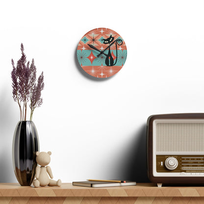 Kate McEnroe New York Mid Century Modern Atomic Kitschy Cat Acrylic Wall Clock, Retro MCM Wall DecorWall Clocks42157265915945901824