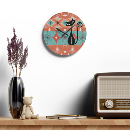 Kate McEnroe New York Mid Century Modern Atomic Kitschy Cat Acrylic Wall Clock, Retro MCM Wall DecorWall Clocks42157265915945901824