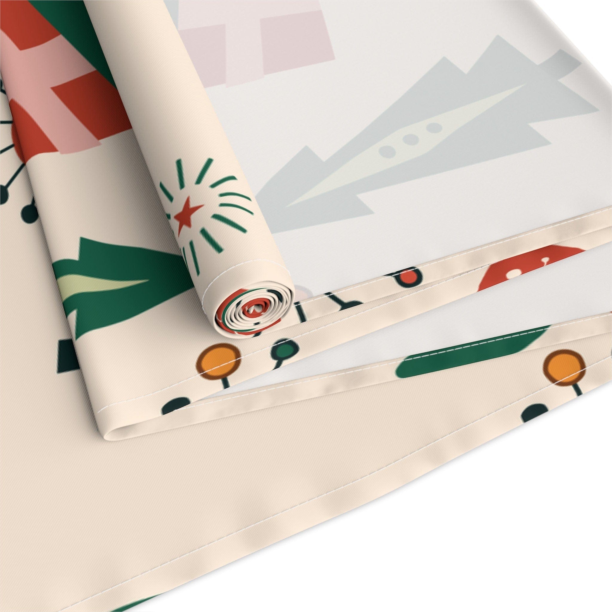 Kate McEnroe New York Mid Century Modern Atomic Kitschy Cat Christmas Table Runner, 50s Vintage Style Holiday DecorTable Runners11229806143697107890
