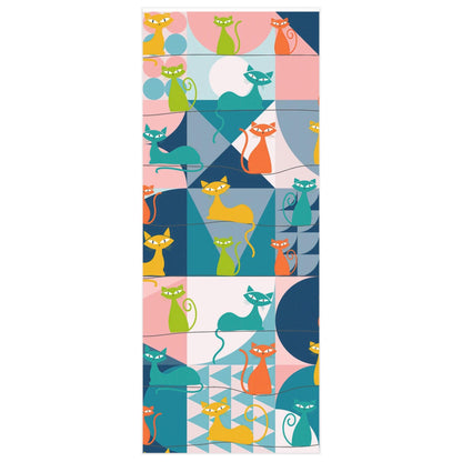 Printify Mid Century Modern Atomic Kitschy Cat Wrapping Paper, Retro Teal, Pink, Orange, Yellow Geometric Gift Wrap Home Decor 24&quot; × 60&quot; 18740144915177134882
