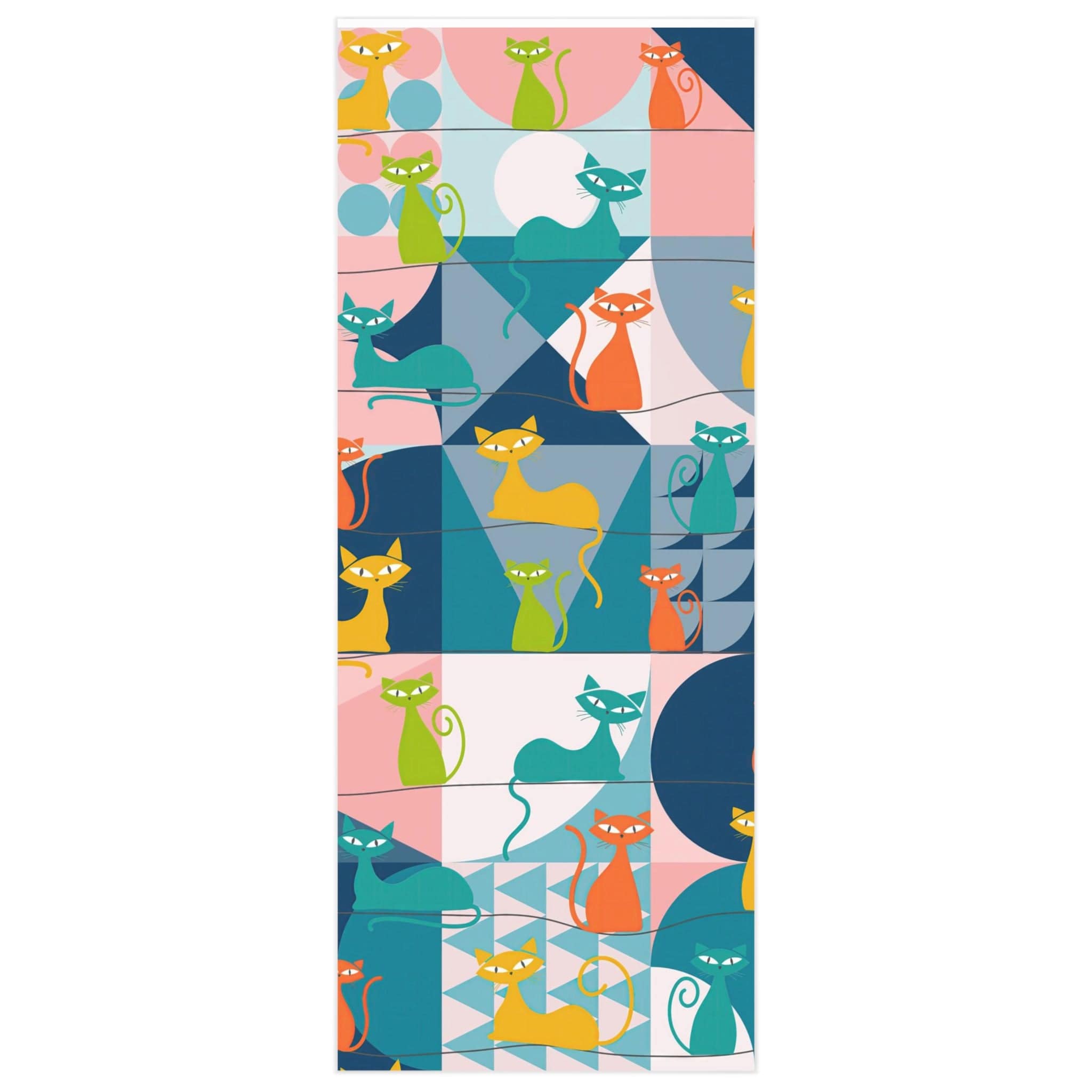 Kate McEnroe New York Mid Century Modern Atomic Kitschy Cat Wrapping Paper, Retro Teal, Pink, Orange, Yellow Geometric Gift WrapWrapping Paper18740144915177134882