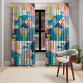 Kate McEnroe New York Mid Century Modern Atomic Kitschy Cats Window Curtain in Geometric Retro Teal, Pink, Orange, and Yellow, Sheer & Blackout MCM Window PanelsWindow CurtainsW3D - COL - CAT - SH6