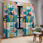 Kate McEnroe New York Mid Century Modern Atomic Kitschy Cats Window Curtain in Geometric Retro Teal, Pink, Orange, and Yellow, Sheer & Blackout MCM Window PanelsWindow CurtainsW3D - COL - CAT - SH6