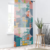 Kate McEnroe New York Mid Century Modern Atomic Kitschy Cats Window Curtain in Geometric Retro Teal, Pink, Orange, and Yellow, Sheer & Blackout MCM Window PanelsWindow CurtainsW3D - COL - CAT - SH6