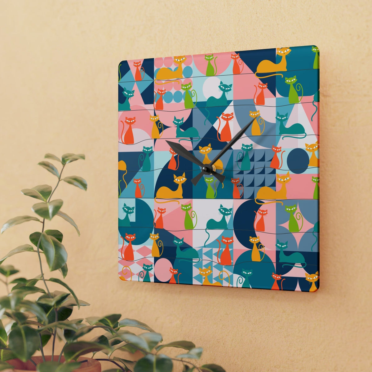 Kate McEnroe New York Mid Century Modern Atomic Kitties Acrylic Wall Clock, Retro MCM Living Room, Bedroom, Kids, Office Home DecorWall Clocks28858672587985278249