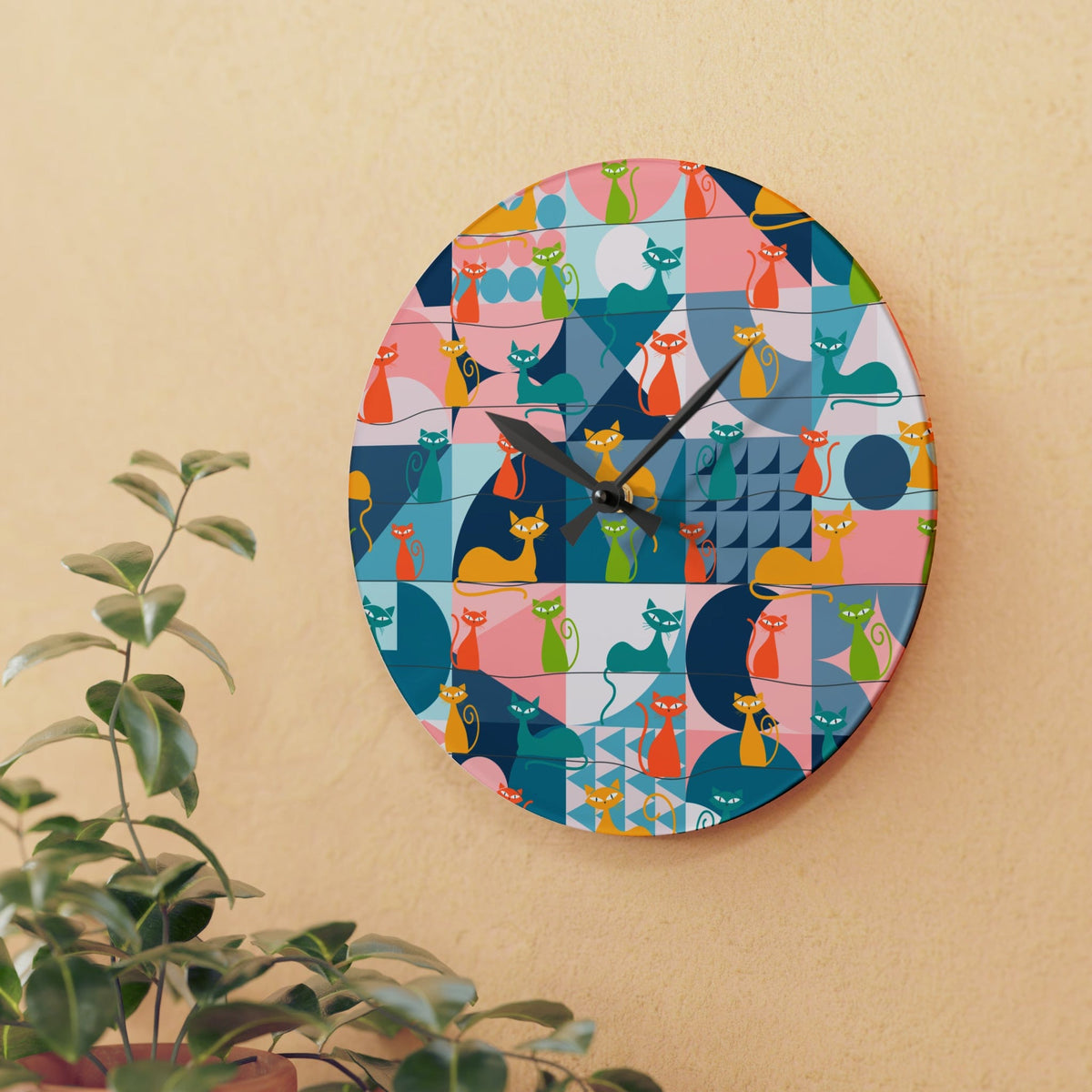 Kate McEnroe New York Mid Century Modern Atomic Kitties Acrylic Wall Clock, Retro MCM Living Room, Bedroom, Kids, Office Home DecorWall Clocks28858672587985278249