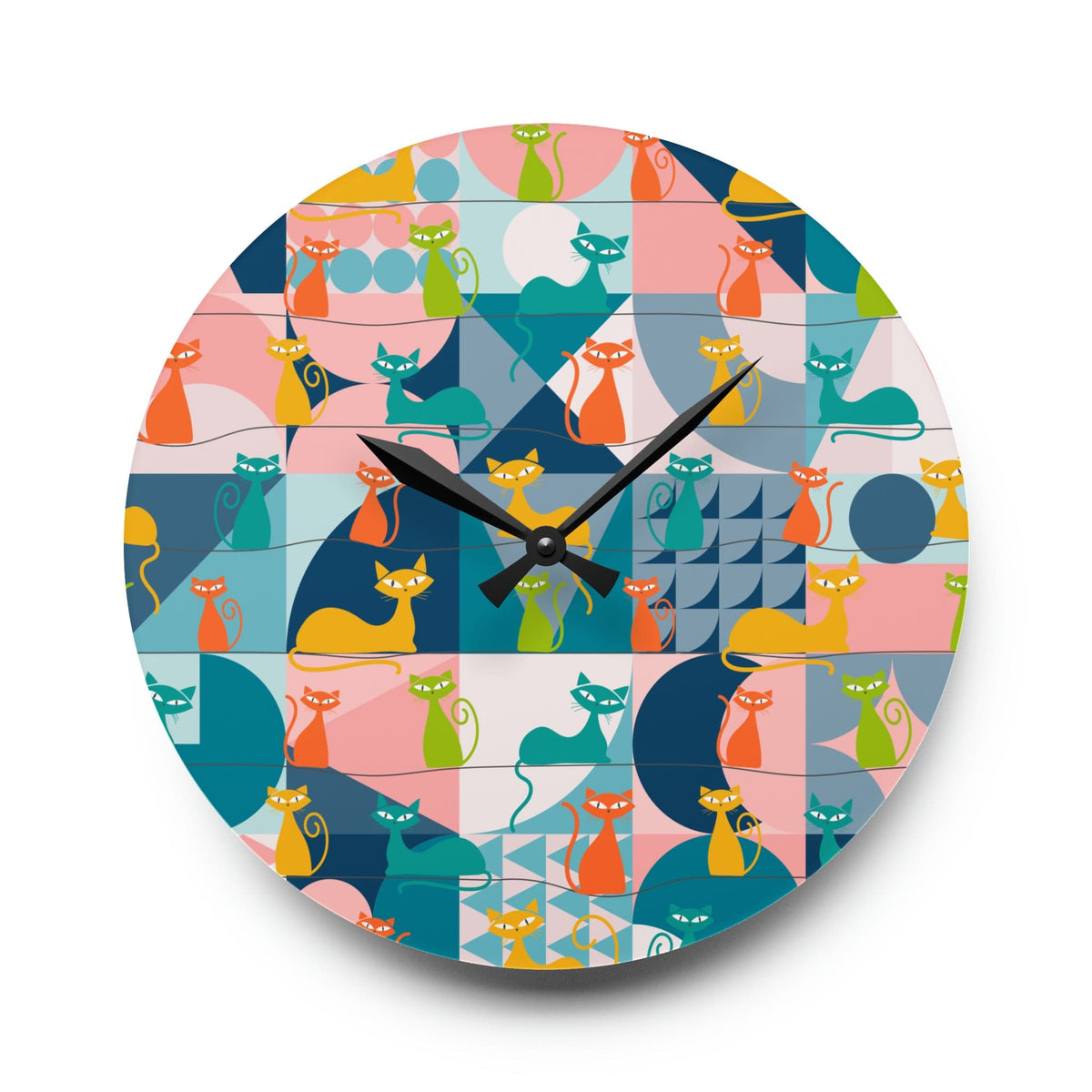 Kate McEnroe New York Mid Century Modern Atomic Kitties Acrylic Wall Clock, Retro MCM Living Room, Bedroom, Kids, Office Home DecorWall Clocks28858672587985278249