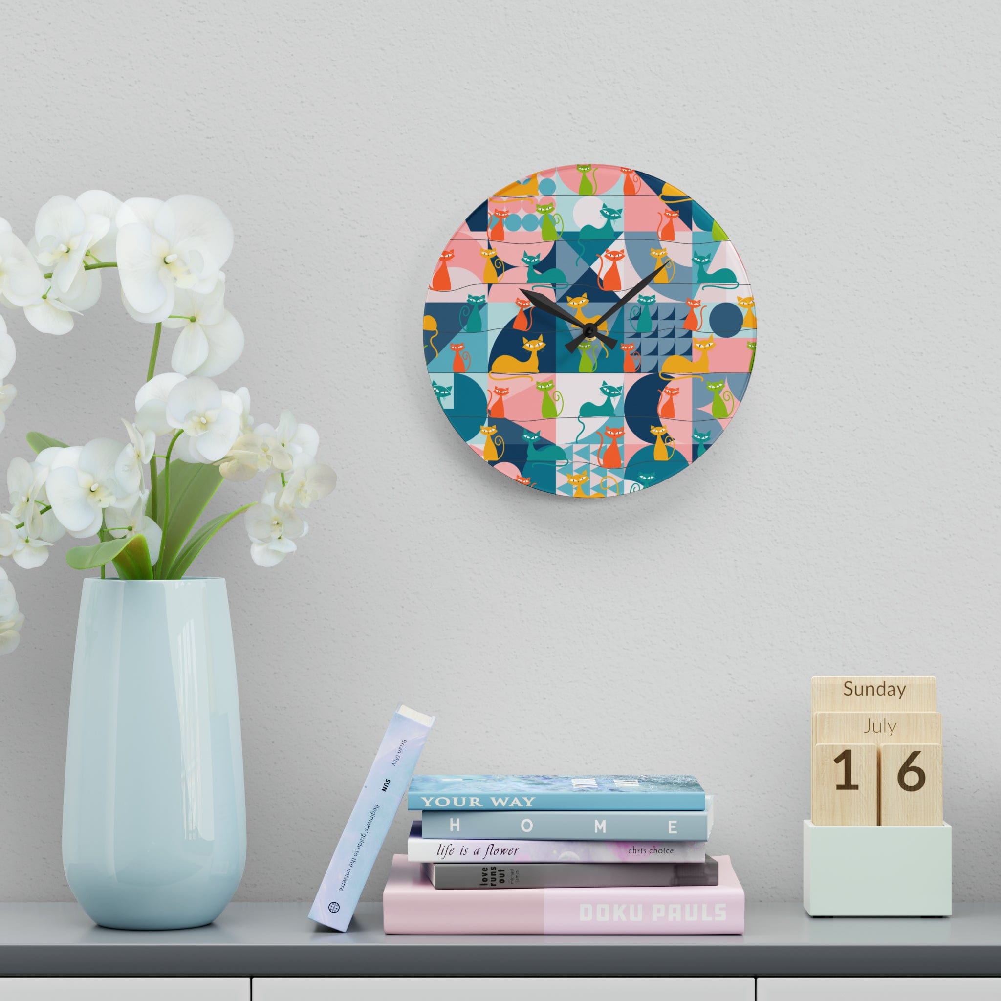 Kate McEnroe New York Mid Century Modern Atomic Kitties Acrylic Wall Clock, Retro MCM Living Room, Bedroom, Kids, Office Home DecorWall Clocks96851657430505229212