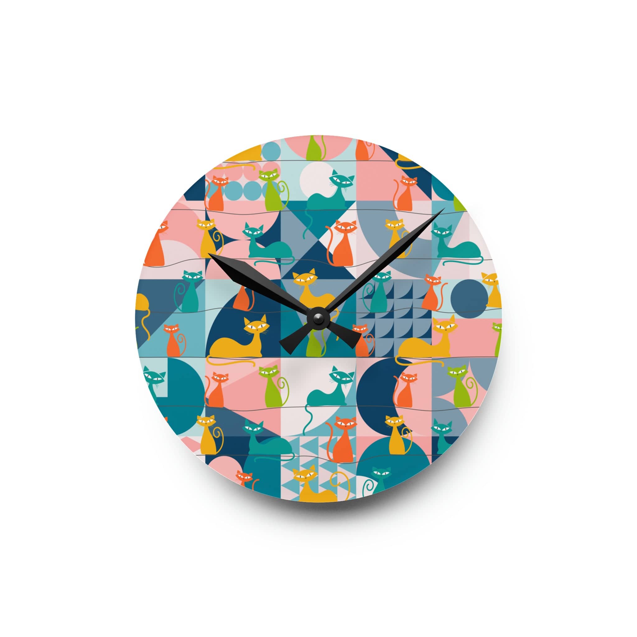 Kate McEnroe New York Mid Century Modern Atomic Kitties Acrylic Wall Clock, Retro MCM Living Room, Bedroom, Kids, Office Home DecorWall Clocks96851657430505229212