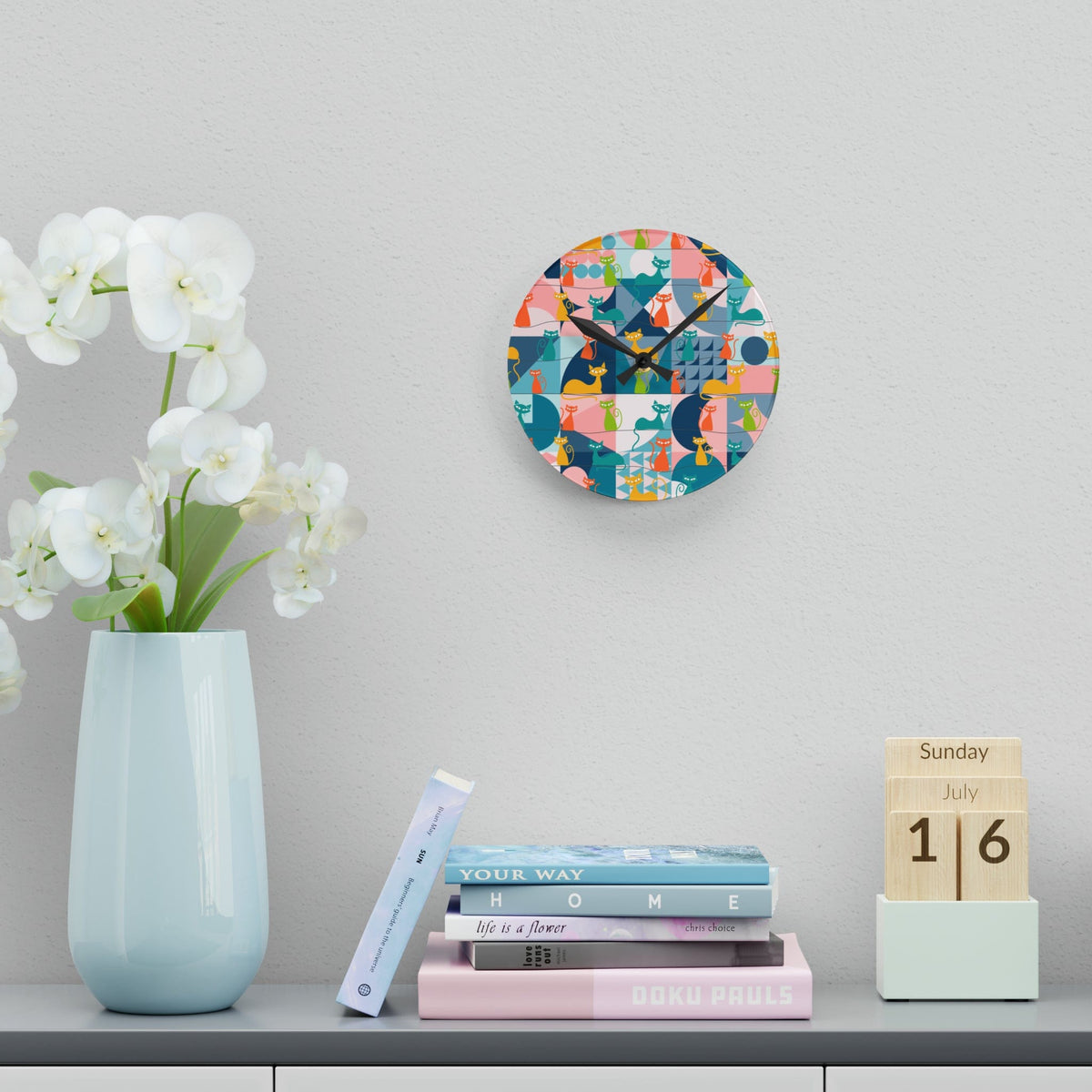 Kate McEnroe New York Mid Century Modern Atomic Kitties Acrylic Wall Clock, Retro MCM Living Room, Bedroom, Kids, Office Home DecorWall Clocks96851657430505229212