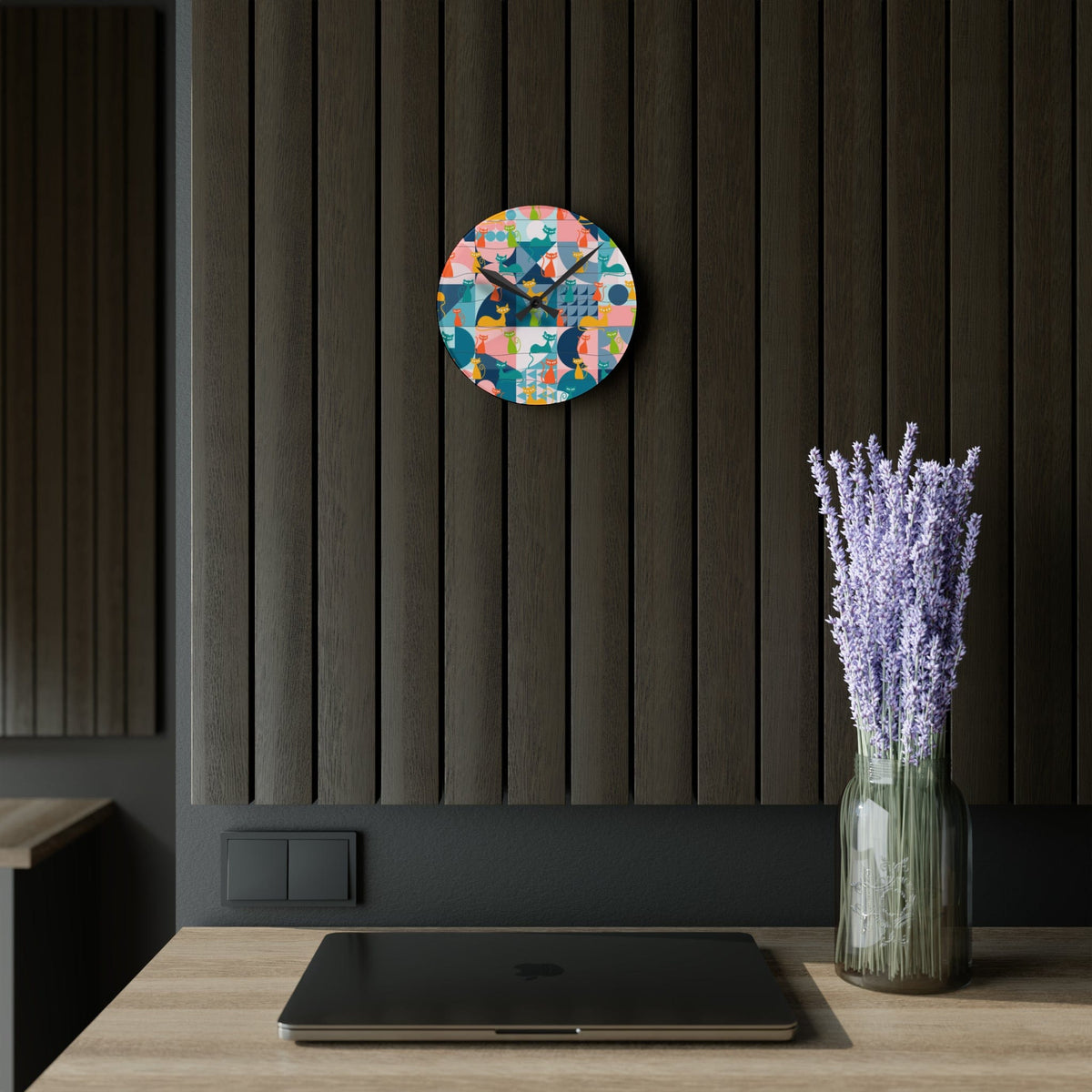 Kate McEnroe New York Mid Century Modern Atomic Kitties Acrylic Wall Clock, Retro MCM Living Room, Bedroom, Kids, Office Home DecorWall Clocks96851657430505229212