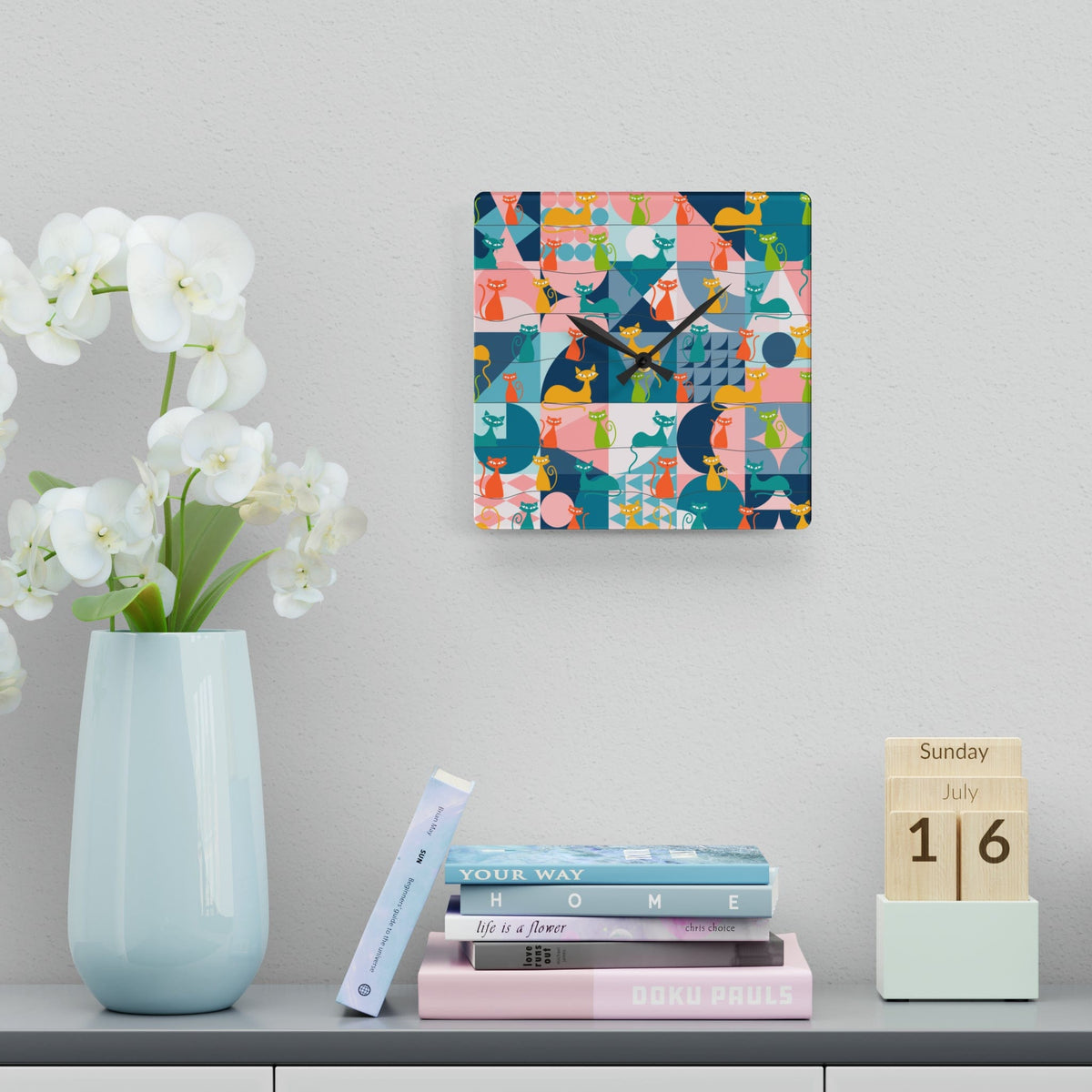 Kate McEnroe New York Mid Century Modern Atomic Kitties Acrylic Wall Clock, Retro MCM Living Room, Bedroom, Kids, Office Home DecorWall Clocks96851657430505229212