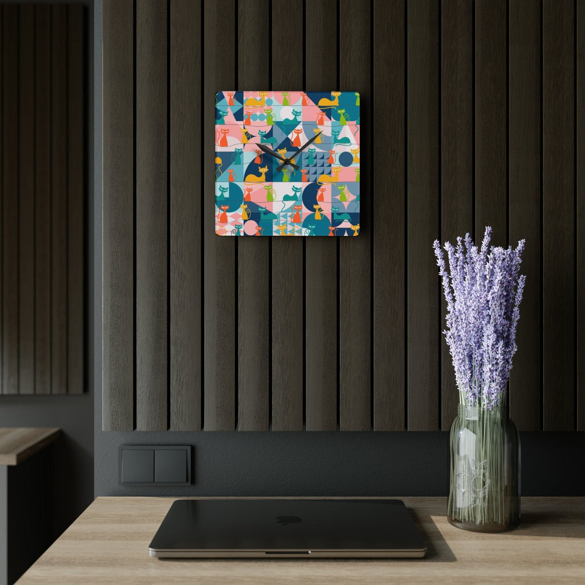 Kate McEnroe New York Mid Century Modern Atomic Kitties Acrylic Wall Clock, Retro MCM Living Room, Bedroom, Kids, Office Home DecorWall Clocks96851657430505229212