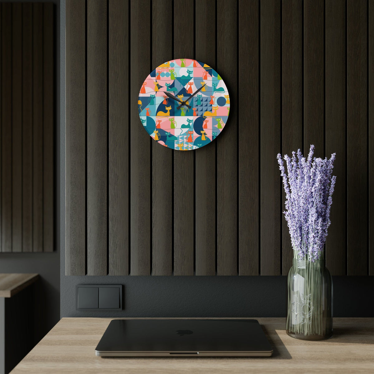 Kate McEnroe New York Mid Century Modern Atomic Kitties Acrylic Wall Clock, Retro MCM Living Room, Bedroom, Kids, Office Home DecorWall Clocks96851657430505229212