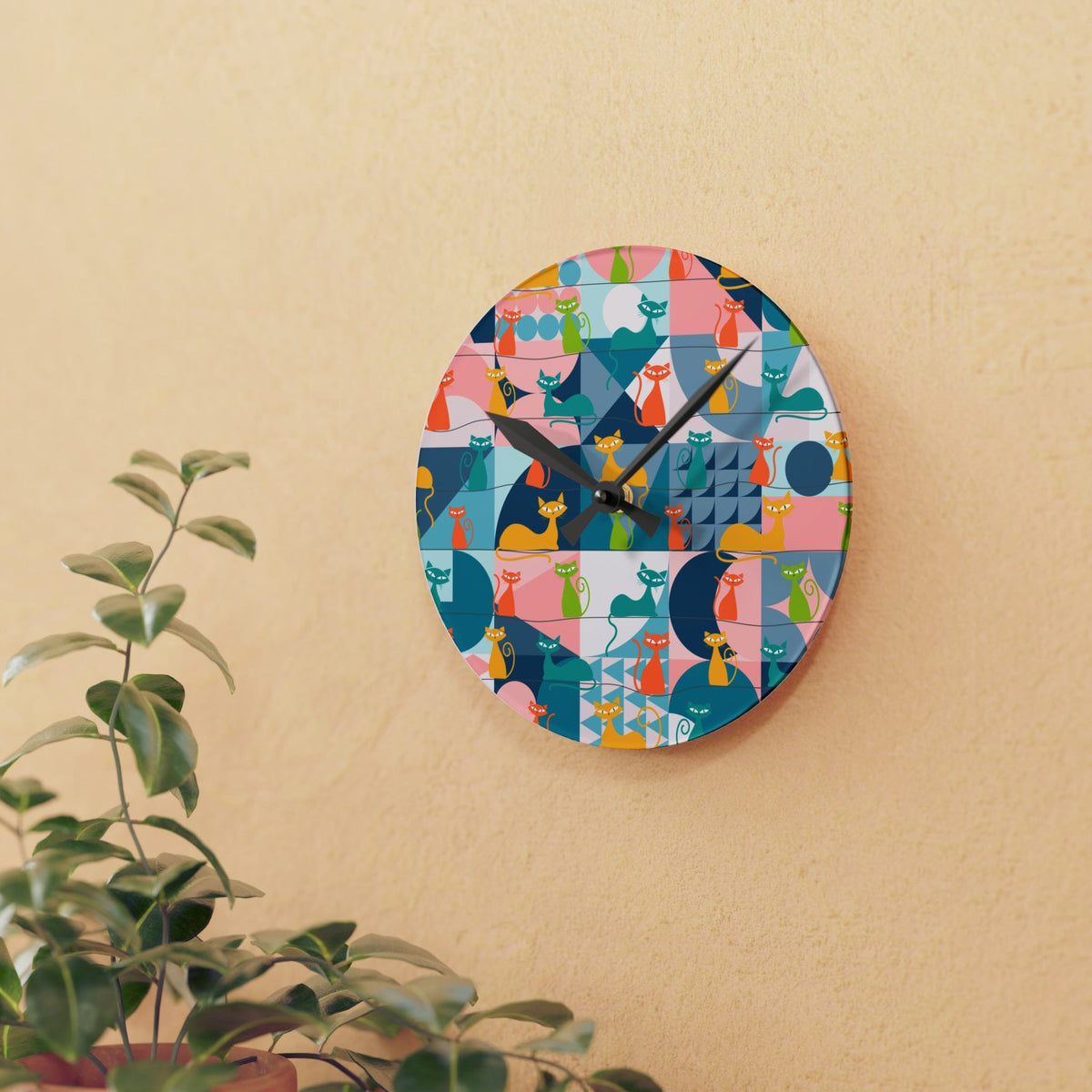 Kate McEnroe New York Mid Century Modern Atomic Kitties Acrylic Wall Clock, Retro MCM Living Room, Bedroom, Kids, Office Home DecorWall Clocks96851657430505229212