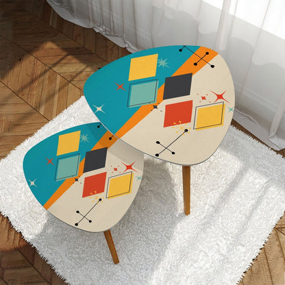 Kate McEnroe New York Mid Century Modern Atomic Nesting Tables, Retro Geometric Teal Orange Yellow Accent, 50s Space Age Coffee Table SetNesting TablesRMG53jHecl