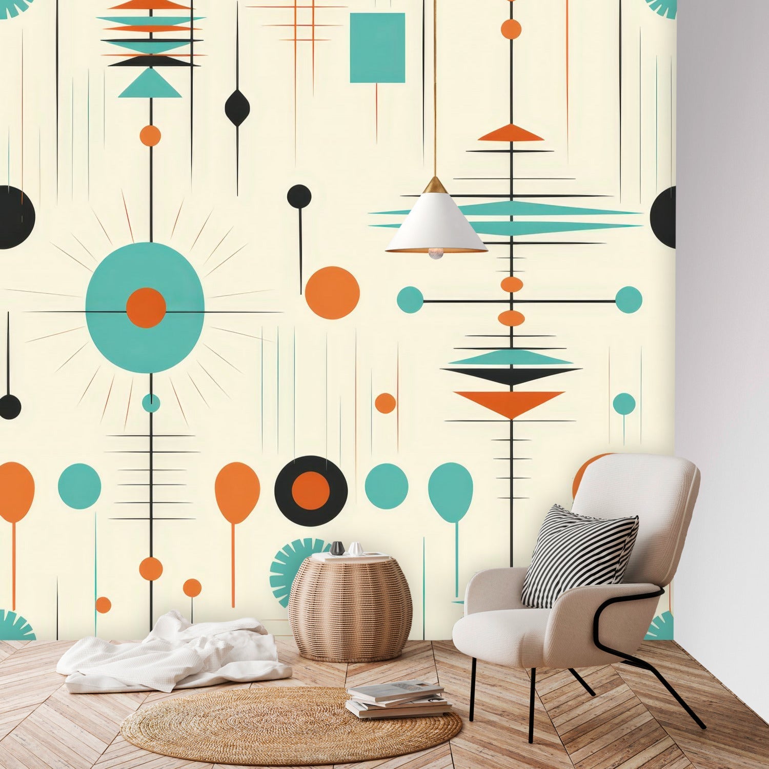 Kate McEnroe New York Mid Century Modern Atomic Orange Teal Geometric Wall MuralWall Mural116265