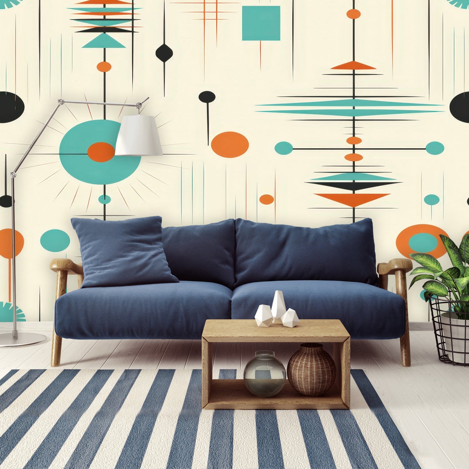 Kate McEnroe New York Mid Century Modern Atomic Orange Teal Geometric Wall MuralWall Mural116266