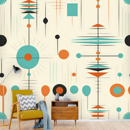 Kate McEnroe New York Mid Century Modern Atomic Orange Teal Geometric Wall MuralWall Mural116267