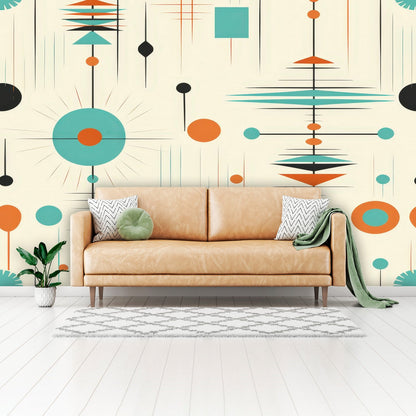 Kate McEnroe New York Mid Century Modern Atomic Orange Teal Geometric Wall MuralWall Mural116268