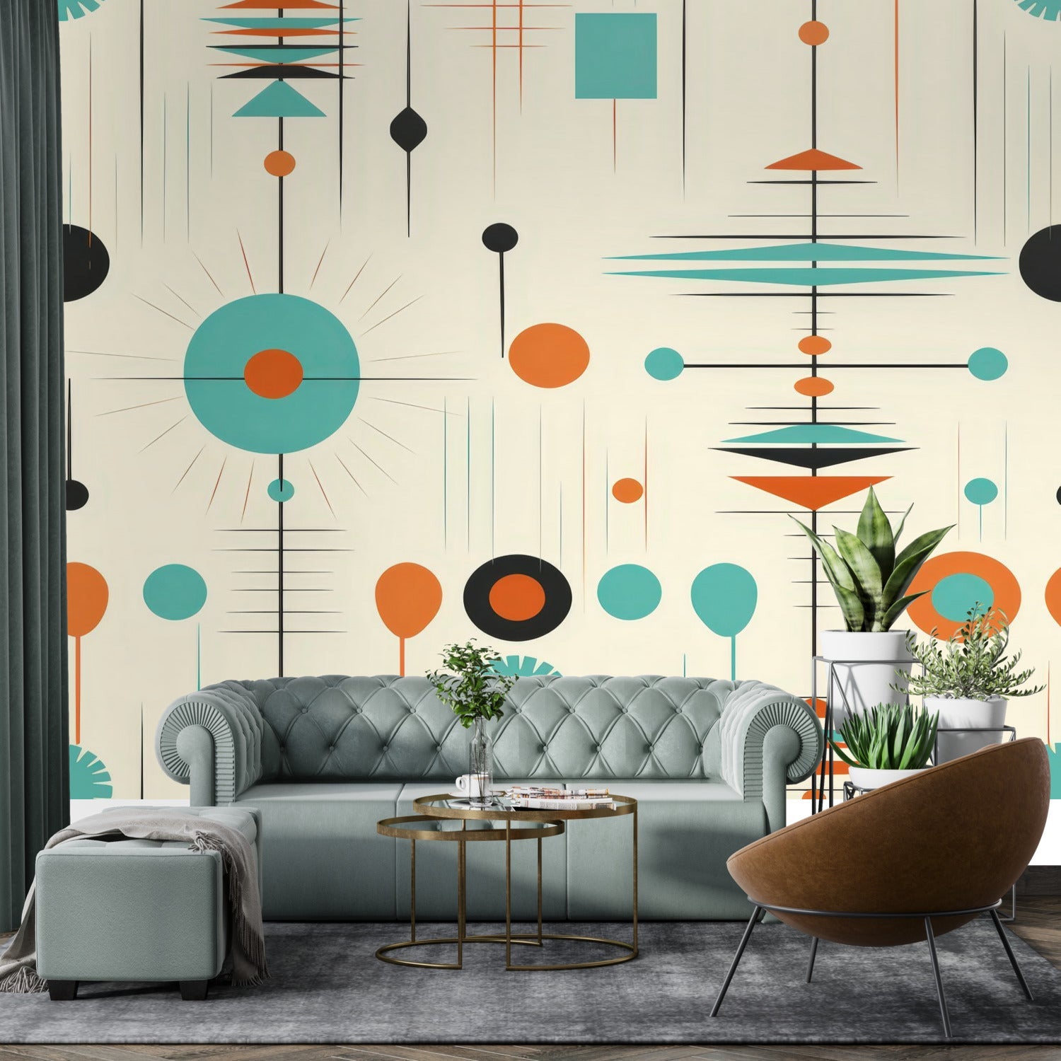 Kate McEnroe New York Mid Century Modern Atomic Orange Teal Geometric Wall MuralWall Mural116270