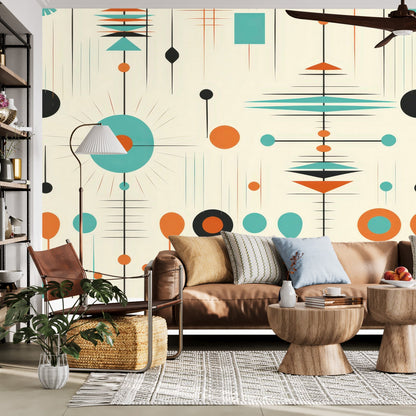 Kate McEnroe New York Mid Century Modern Atomic Orange Teal Geometric Wall MuralWall Mural116272