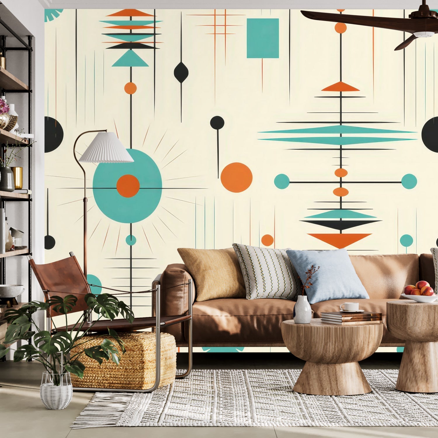 Kate McEnroe New York Mid Century Modern Atomic Orange Teal Geometric Wall MuralWall Mural116275