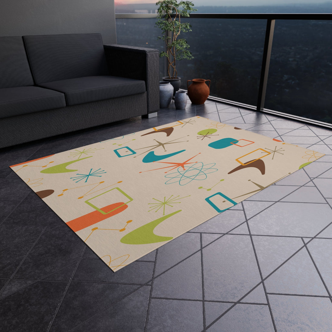 Kate McEnroe New York Mid Century Modern Atomic Outdoor Rug, Retro Boomerang Pattern Patio AccentRugs15415066718880581365