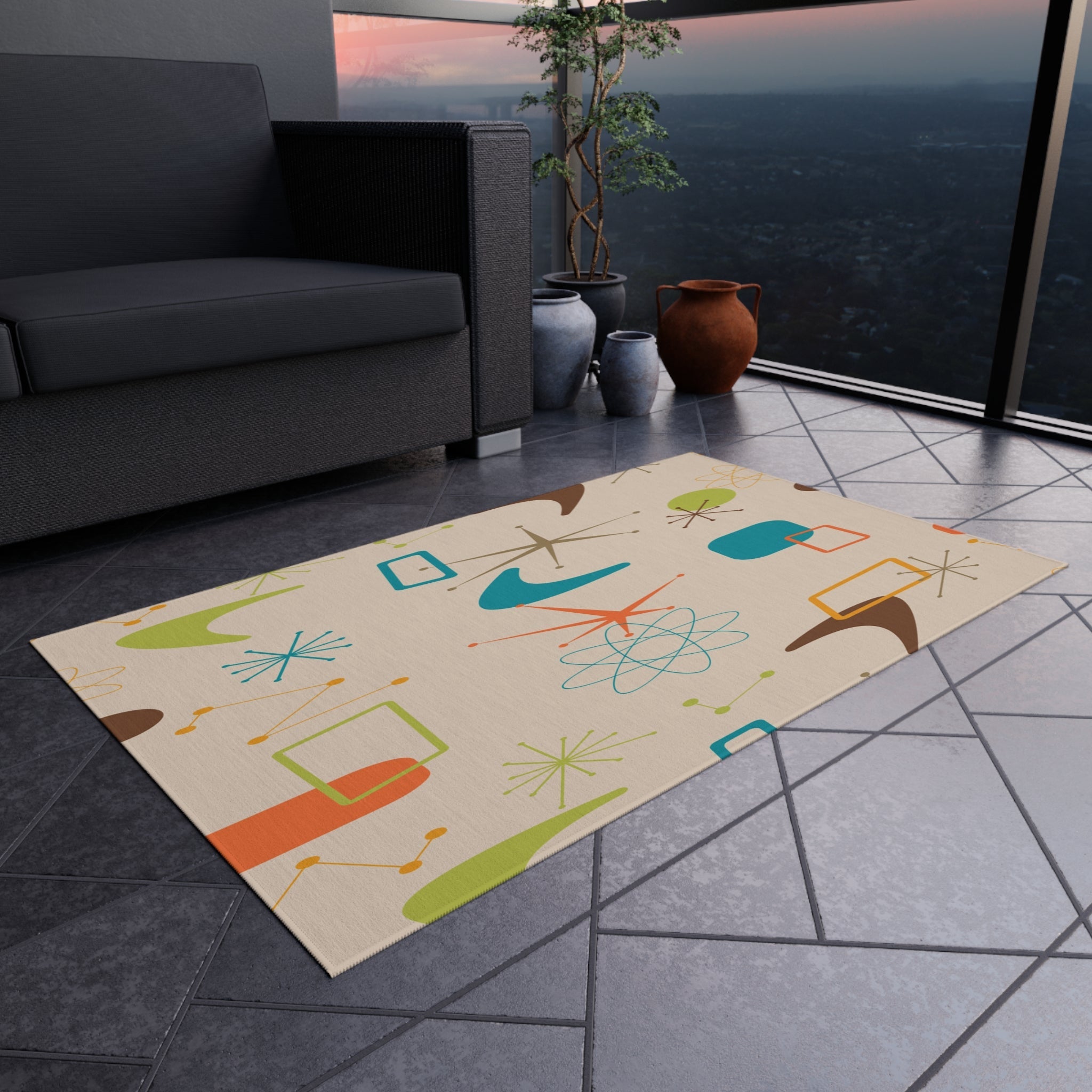 Kate McEnroe New York Mid Century Modern Atomic Outdoor Rug, Retro Boomerang Pattern Patio AccentRugs60866395459922238041