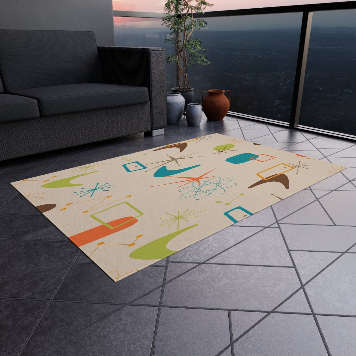 Kate McEnroe New York Mid Century Modern Atomic Outdoor Rug, Retro Boomerang Pattern Patio AccentRugs60866395459922238041