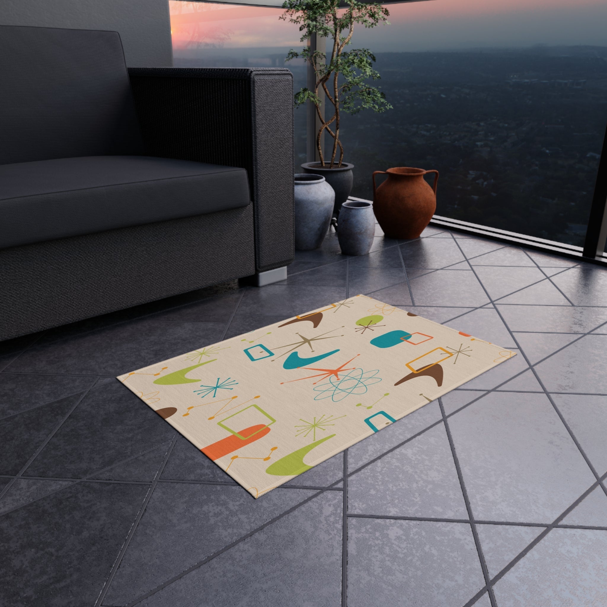 Kate McEnroe New York Mid Century Modern Atomic Outdoor Rug, Retro Boomerang Pattern Patio AccentRugs60866395459922238041