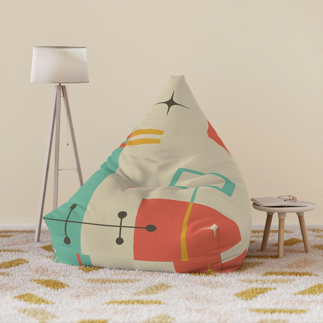 Kate McEnroe New York Mid Century Modern Atomic Starburst Bean Bag Chair Cover, Retro Geometric Abstract Bean bag Cover for Teens and Adults, MCM Dorm Room DecorBean Bag Chair Covers14313273841385313319