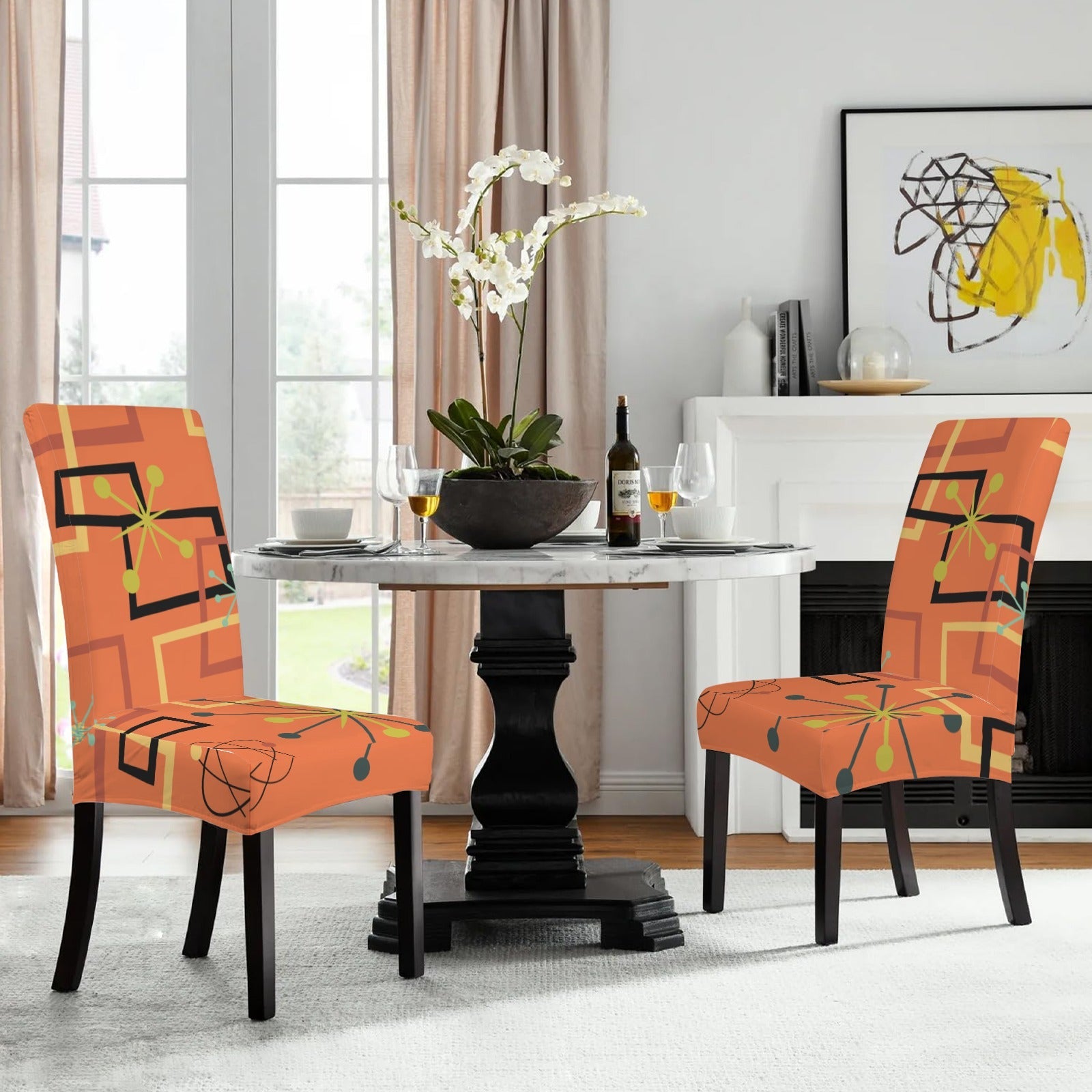 Kate McEnroe New York Mid Century Modern Atomic Starburst Chair Cover Retro 50s Dining SlipcoverChair SlipcoversD3271494