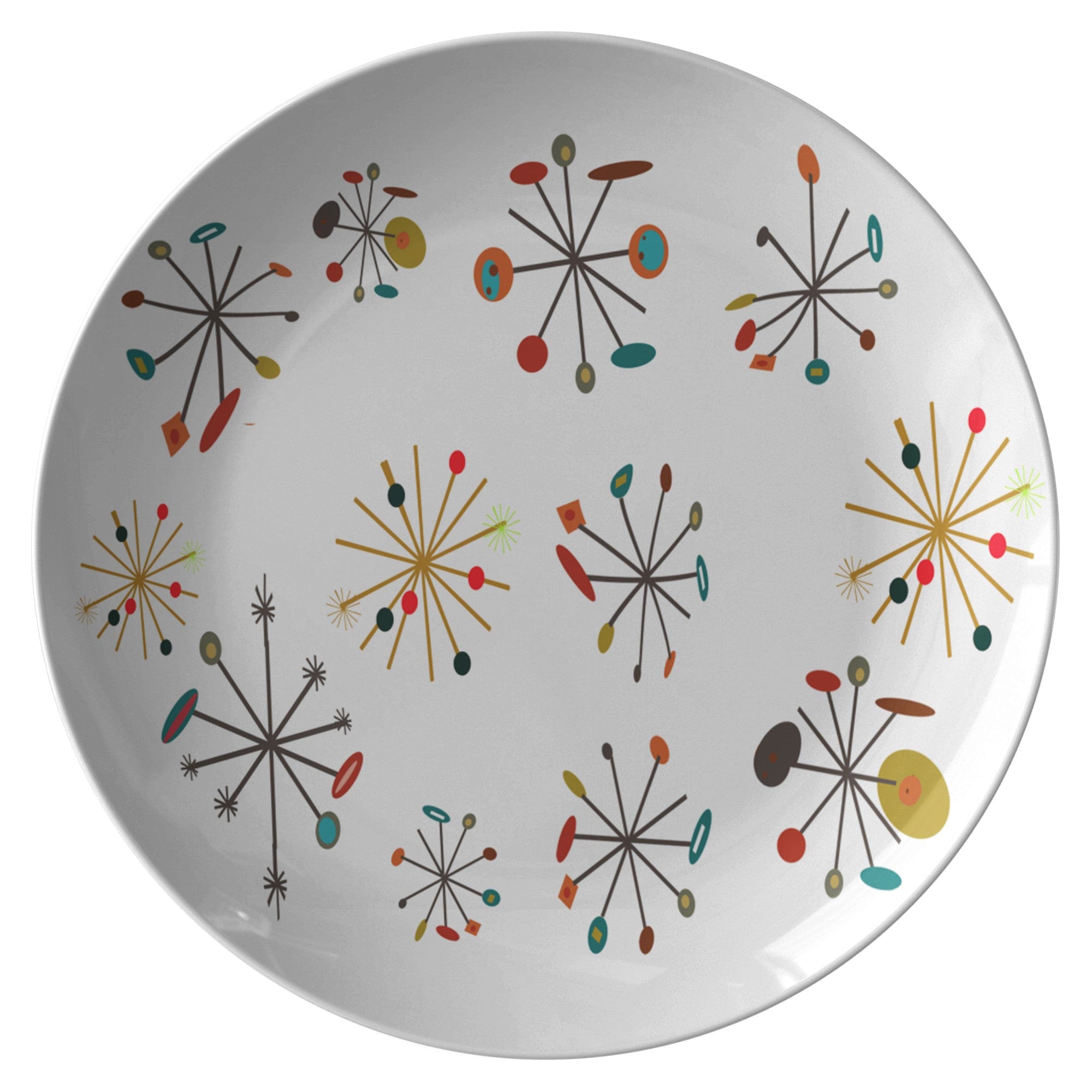 Kate McEnroe New York Mid Century Modern Atomic Starburst Dinner Plate, 1950s Inspired Design, Retro Vintage Dinnerware, Collectible Home Decor Plates