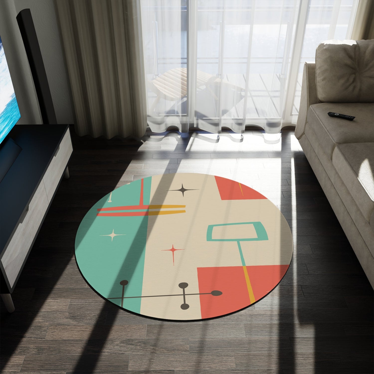 Kate McEnroe New York Mid Century Modern Atomic Starburst Geometric Abstract Round Rug, Retro Living Room, Bedroom Accent Rug, MCM Home DecorRugs28387109638178840592