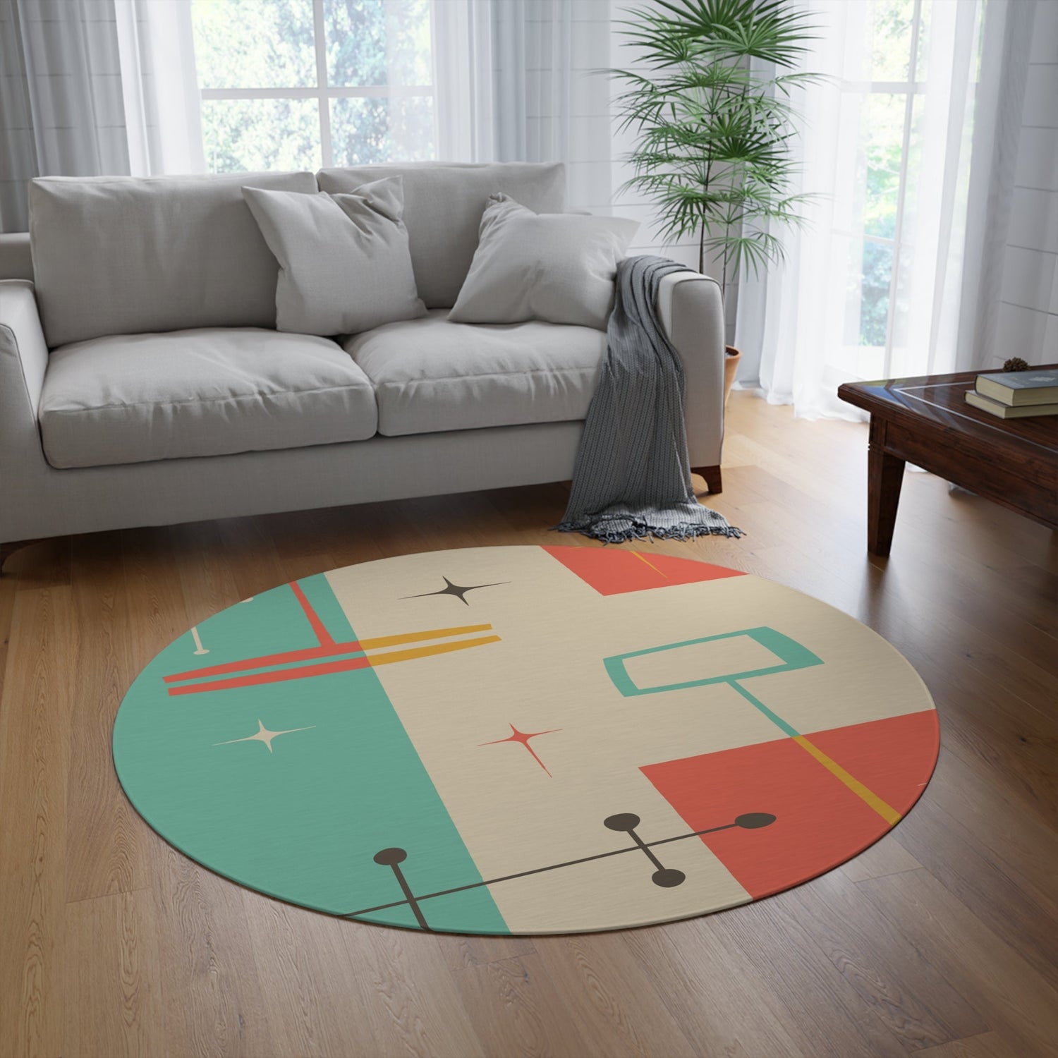 Kate McEnroe New York Mid Century Modern Atomic Starburst Geometric Abstract Round Rug, Retro Living Room, Bedroom Accent Rug, MCM Home DecorRugs28387109638178840592