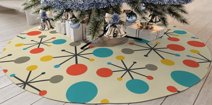 Kate McEnroe New York Mid Century Modern Atomic Starburts Geometric Christmas Tree Skirts Home Decor 100% Polyester Faux-Linen Treeskirt-FauxLinen-20221101120506290
