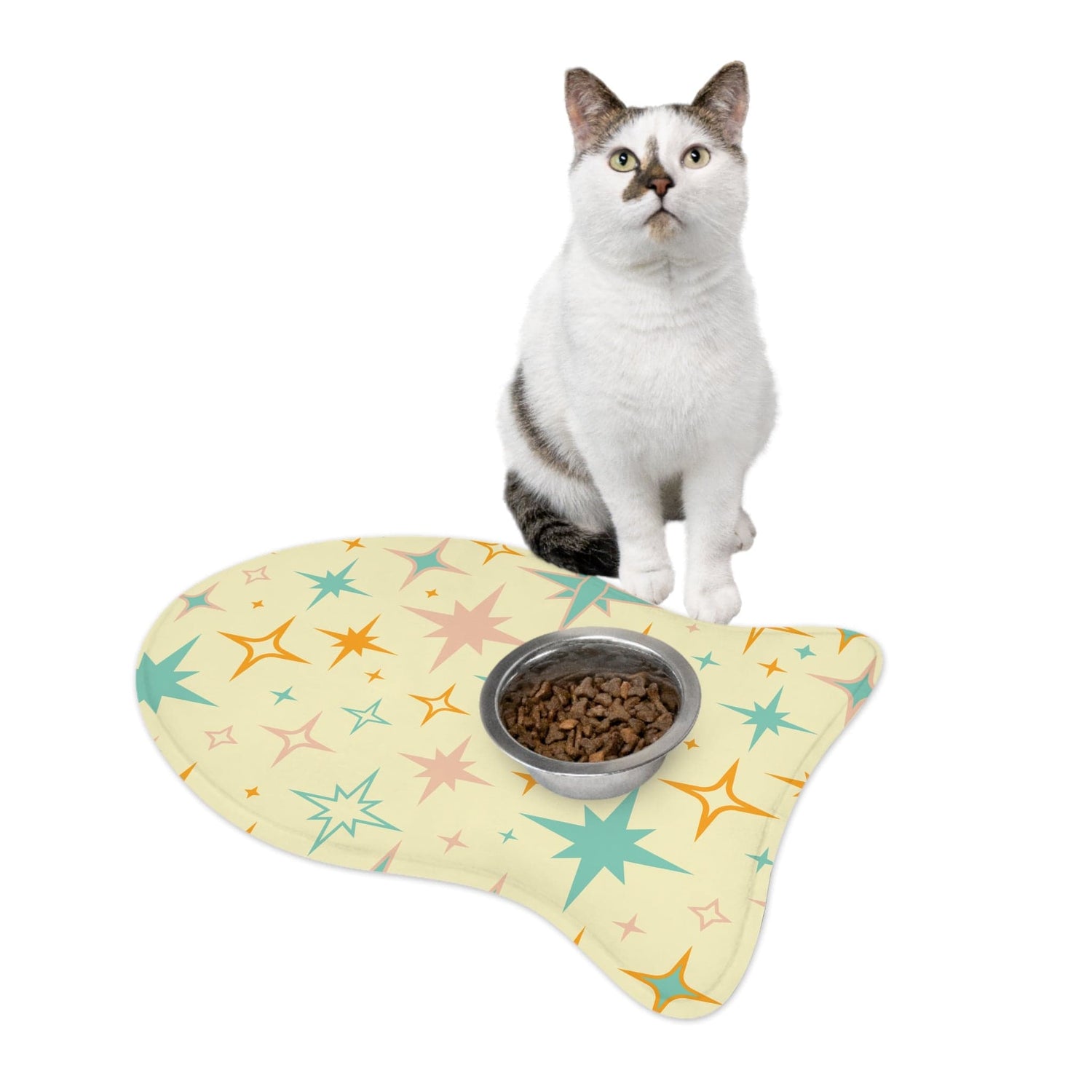 Kate McEnroe New York Mid Century Modern Atomic Starburst Pet Feeding Mats, Retro Bone and Fish Shape Cat and Dog Non - Slip, Highly Absorbent Feeding MatsPet Feeding Mats24691165670374933430