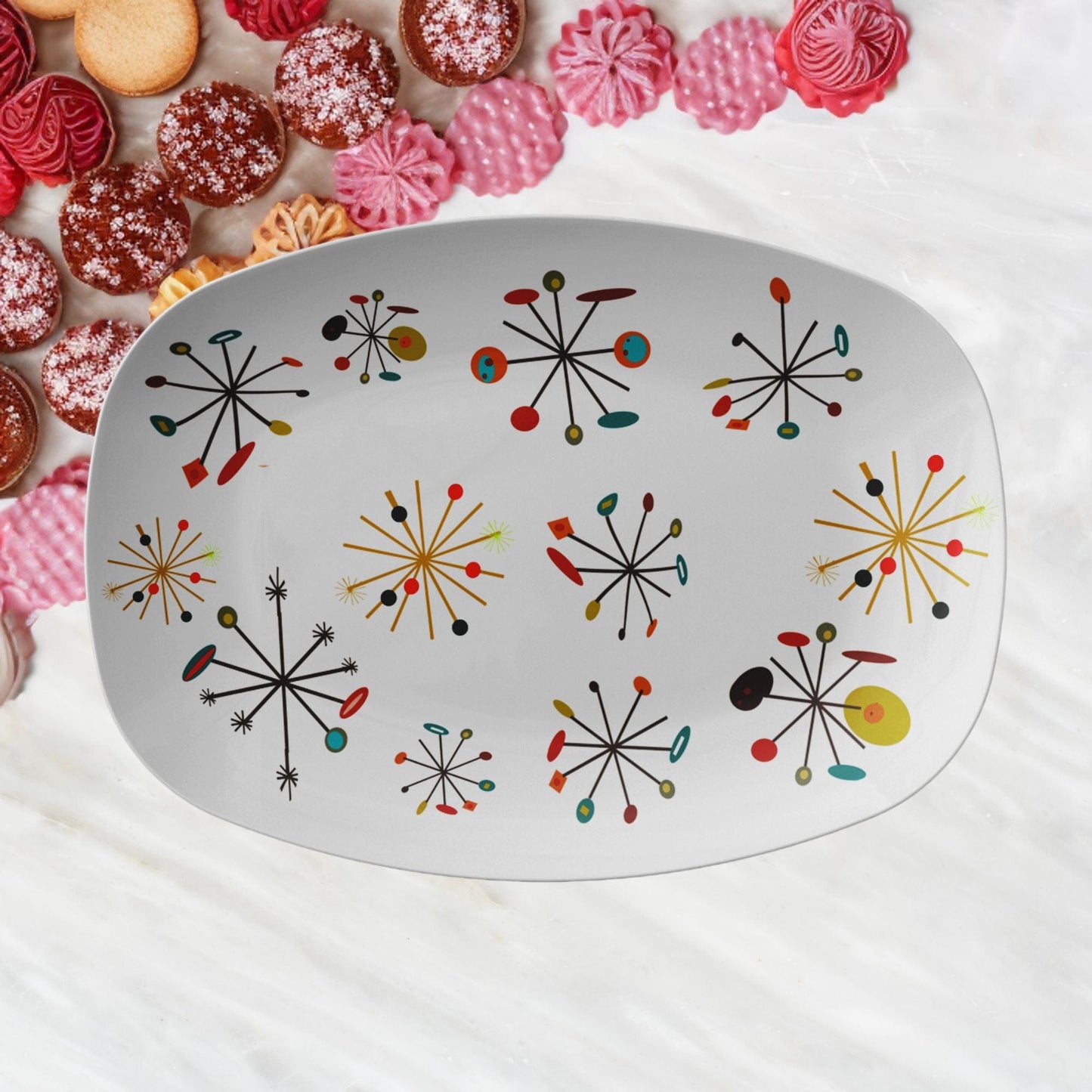 Kate McEnroe New York Mid Century Modern Atomic Starburst Platter, 1950s Inspired Design, Retro Vintage Serving Dish, Collectible Home Decor Kitchenware 9727