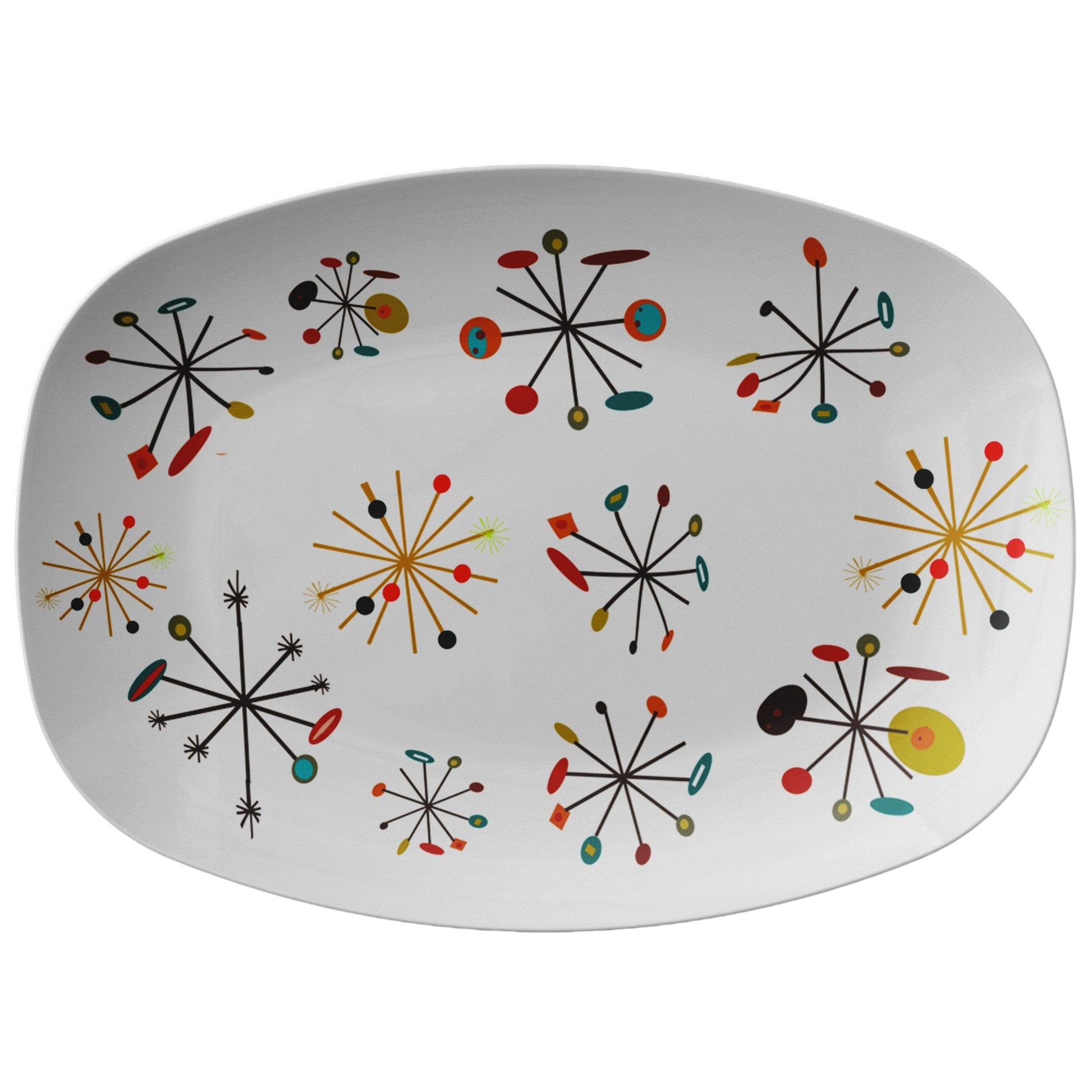 teelaunch Mid Century Modern Atomic Starburst Platter, 1950s Inspired Design, Retro Vintage Serving Dish, Collectible Home Decor Kitchenware 9727