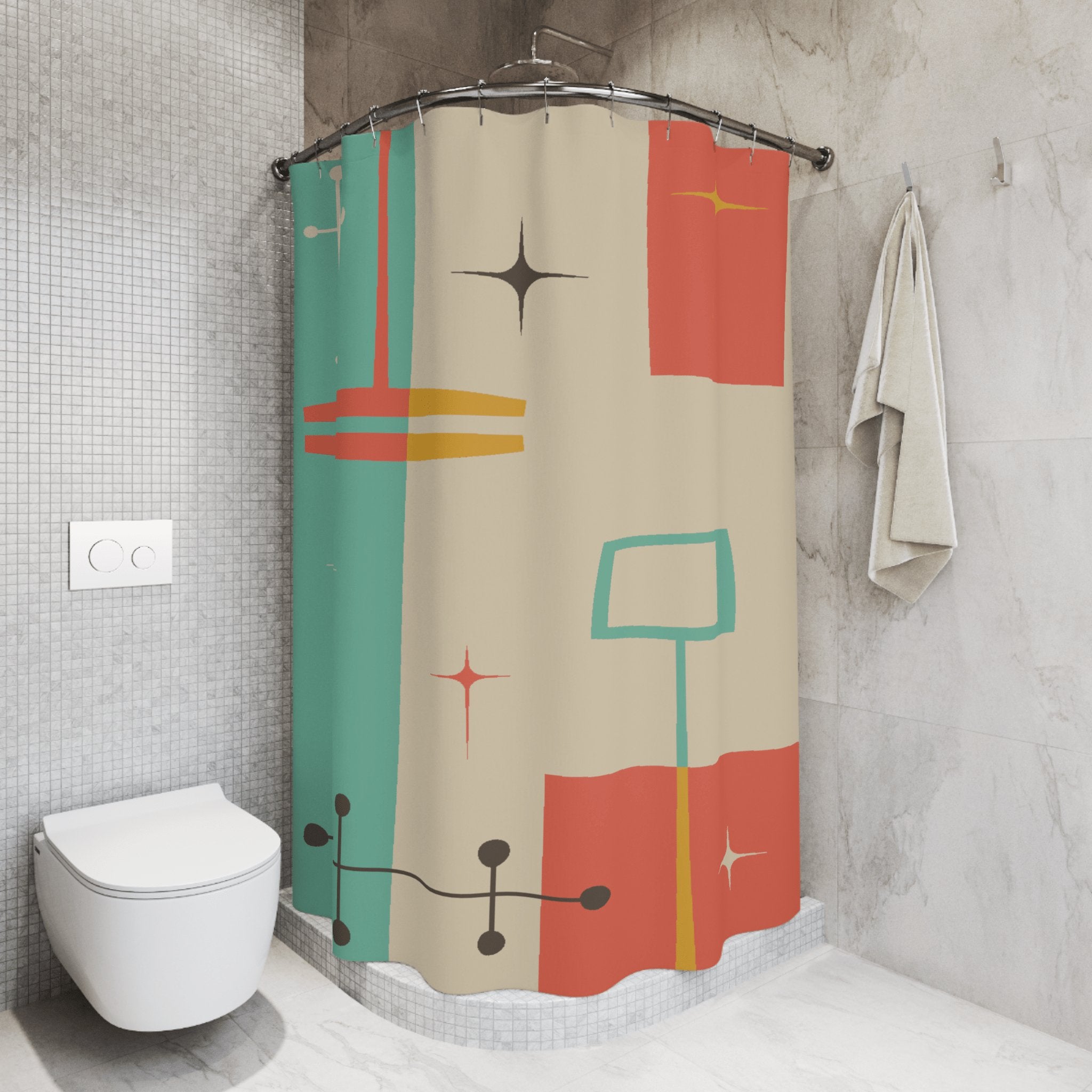 Kate McEnroe New York Mid Century Modern Atomic Starburst Shower CurtainShower CurtainsSC - BEI - TEA - 7X9