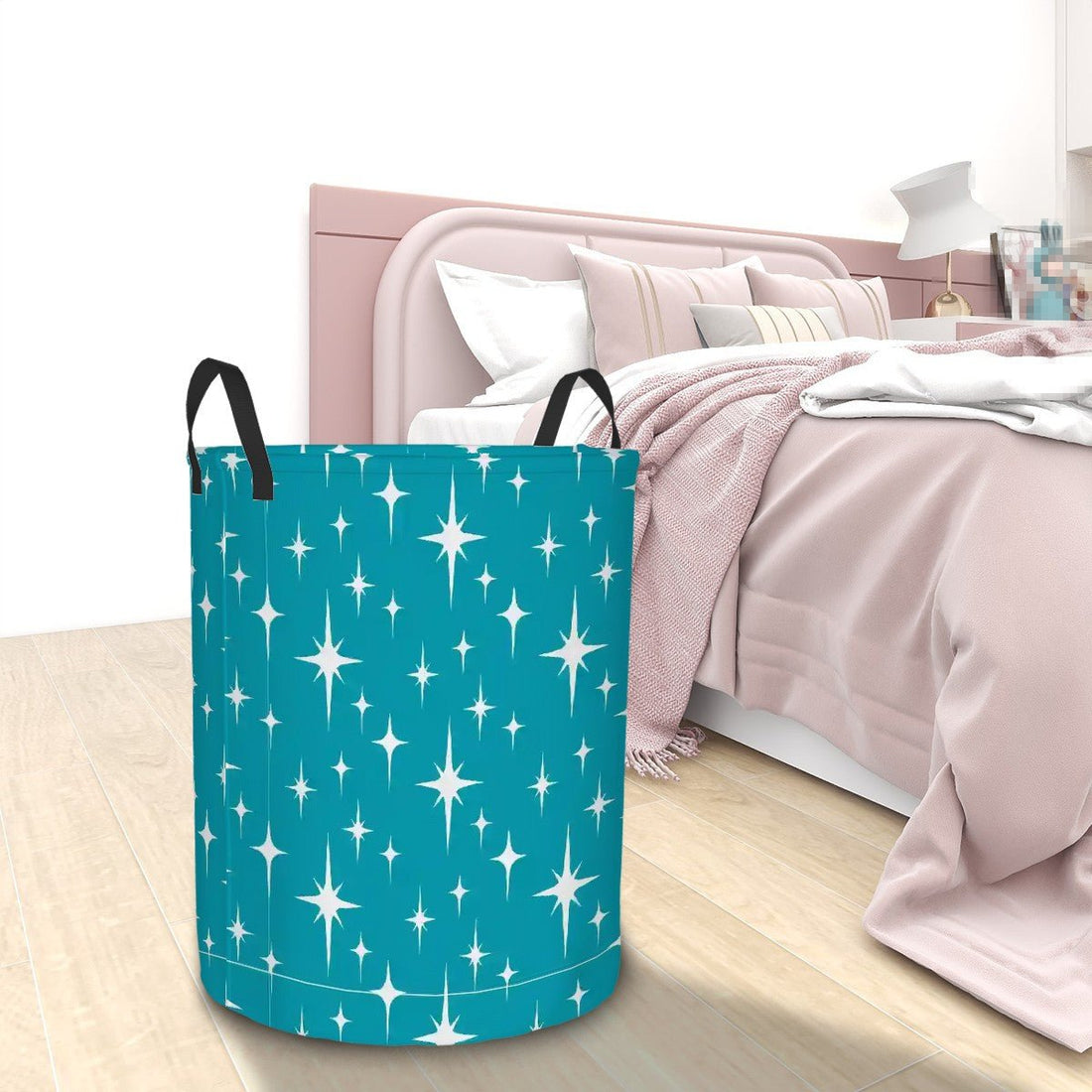 Kate McEnroe New York Mid Century Modern Atomic Starburst Teal Laundry BasketLaundry Basketslq0STxknVD