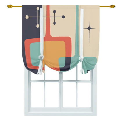 Kate McEnroe New York Mid Century Modern Atomic Starburst Tie Up Curtain in Retro Cream, Teal, Mustard Yellow, and OrangeTie - up Curtains77151