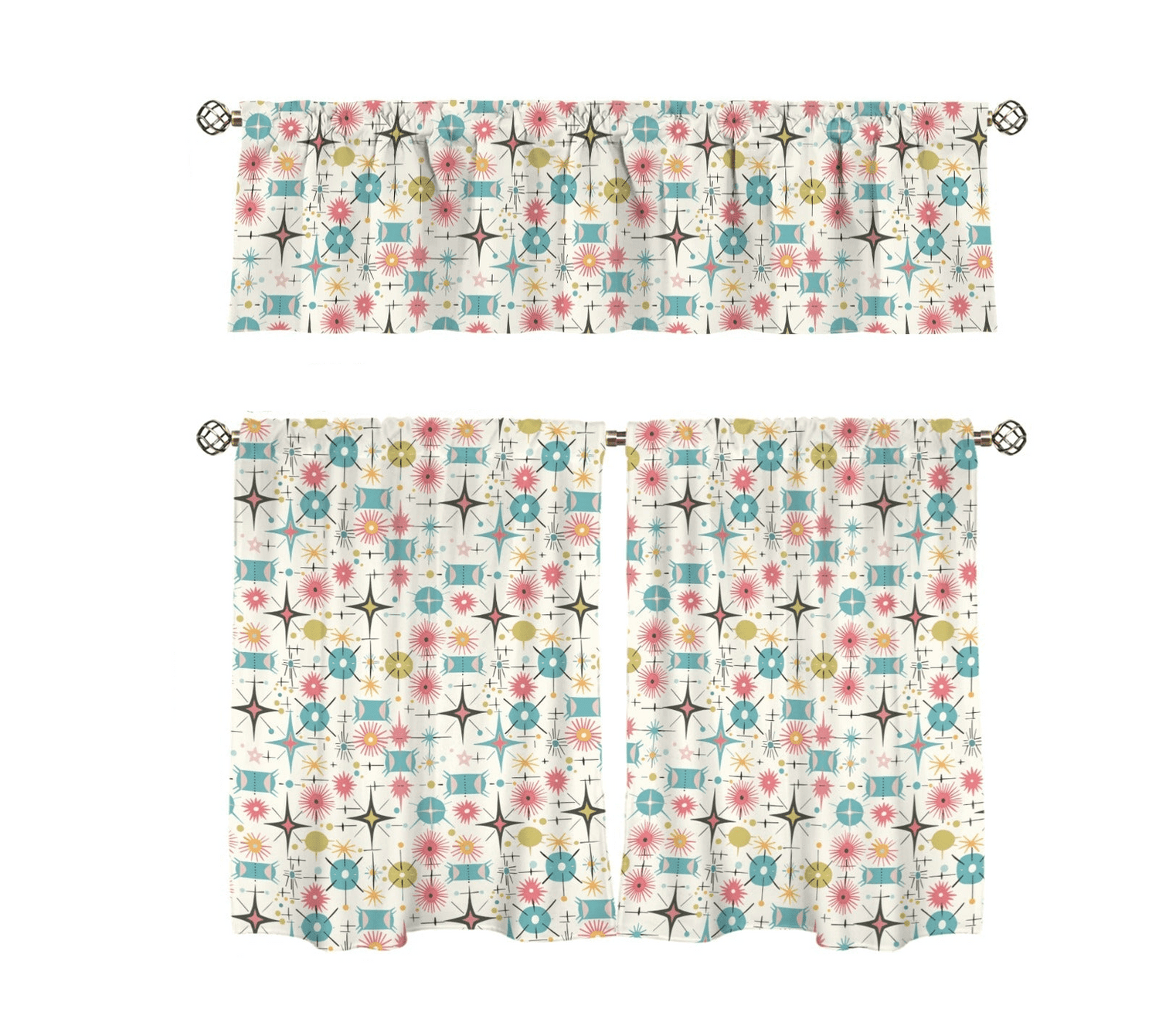 Kate McEnroe New York Mid Century Modern Atomic Starburst Tier and Valance Curtain SetValancesD3371997